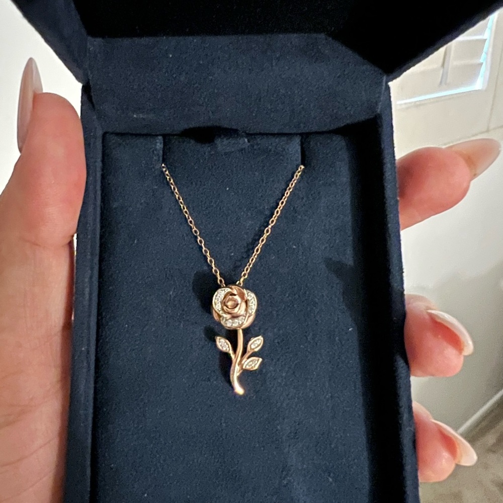 Zales Disney Beauty and the Beast Rose Gold Necklace